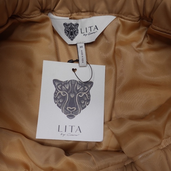 Lita By Ciara Lamb Leather wide leg Short Drawstring size Medium NWT MRSP $398 - Picture 10 of 12